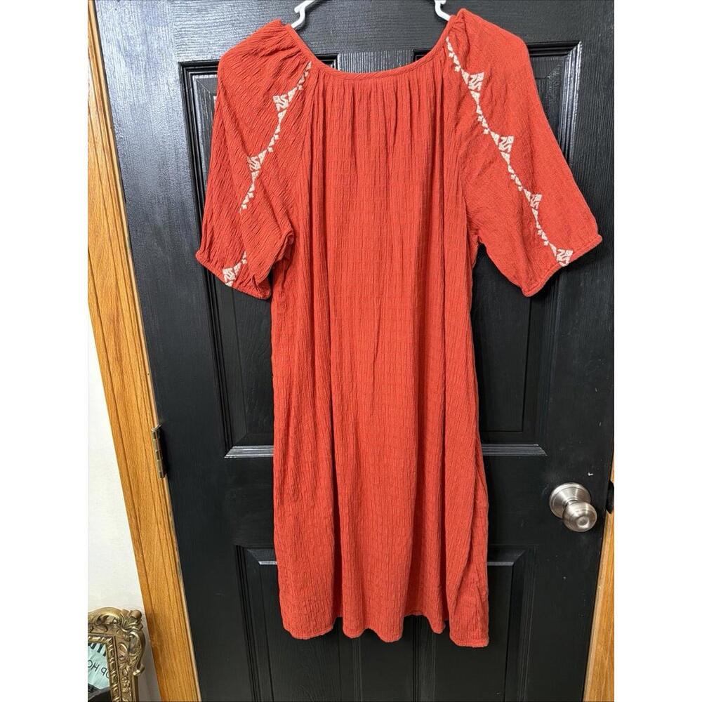 J Jill Burnt Orange Dress Sz XS Embroidered Boho Western Oversized Pockets Hippi - Picture 6 of 6
